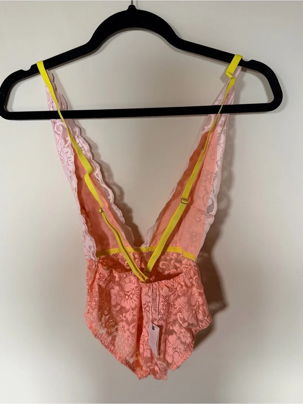 Free people we are HAH lace bodysuit pink and yellow XS
